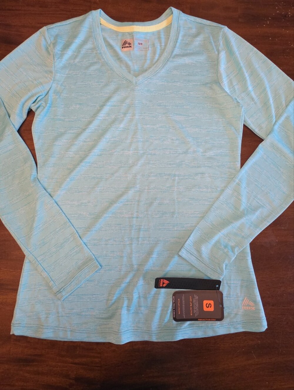 RBX Light Aqua Heather V-Neck Long Sleeve Tee Workout Top Size S